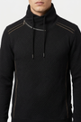 Kavrix Black sweater collar zip and textured fabric detail on model