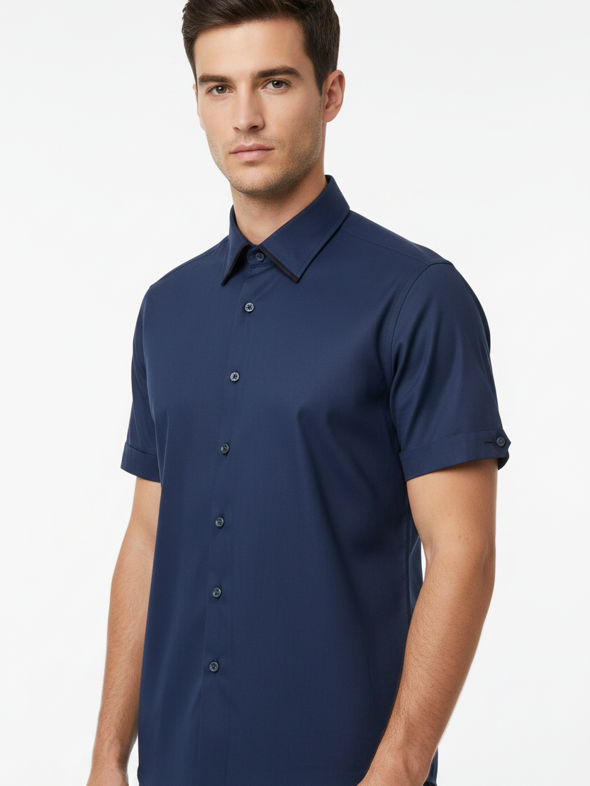 Lorven Navy Short Sleeve Shirt - Front Upper Body