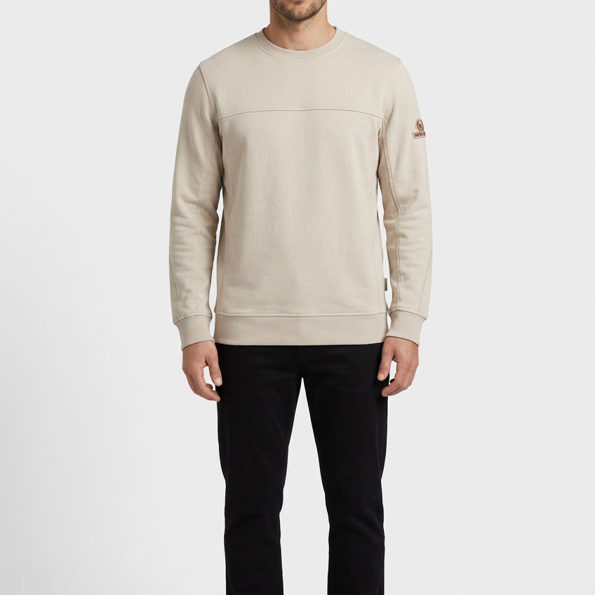 Onvik Beige sweater on model, front view