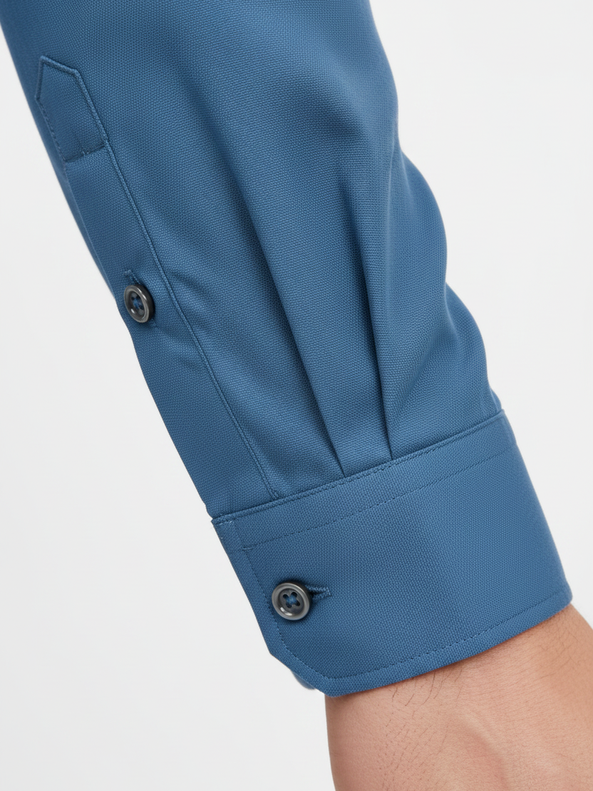 Wam Denim Vuric Petrol Shirt – long sleeve cuff with dark grey petrol button detail