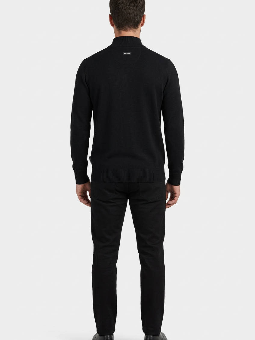 Mist Black pullover on model, back view