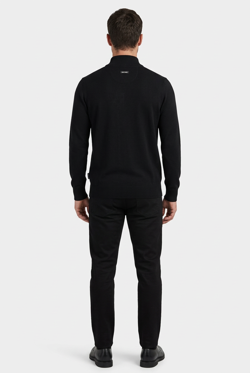 Mist Black pullover on model, back view