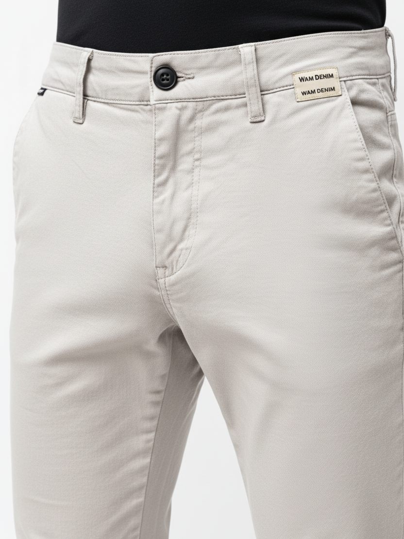 Wam Denim Jorell Light Grey Chino – waistband, belt loops and front pocket detail
