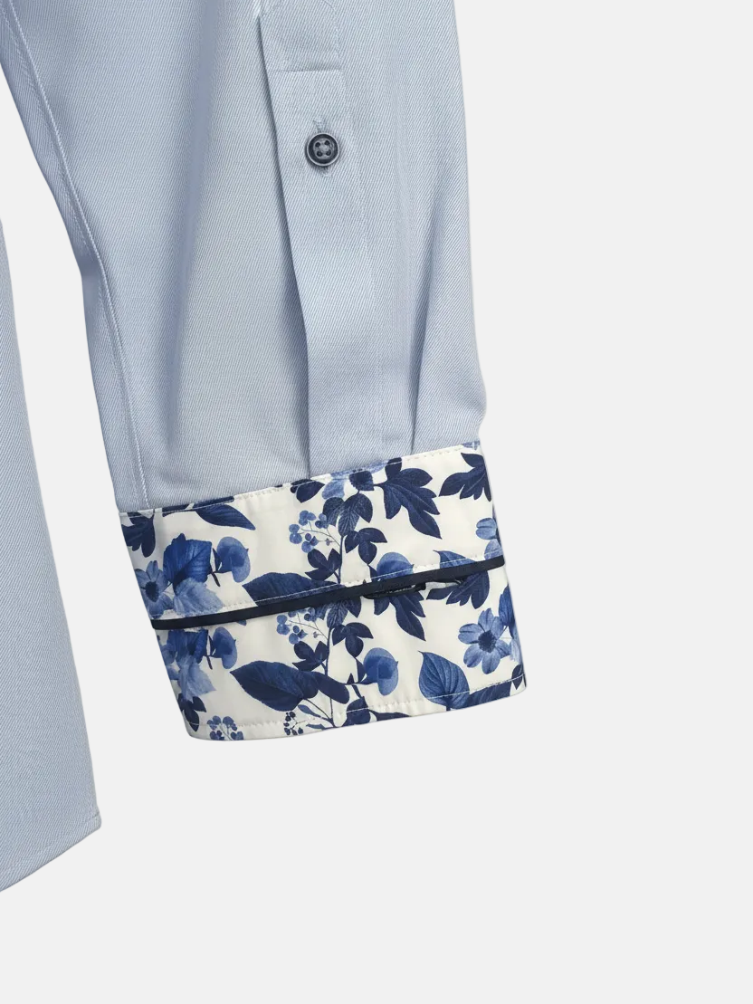 Terlox Light Blue Shirt - Floral Cuff Lining Detail