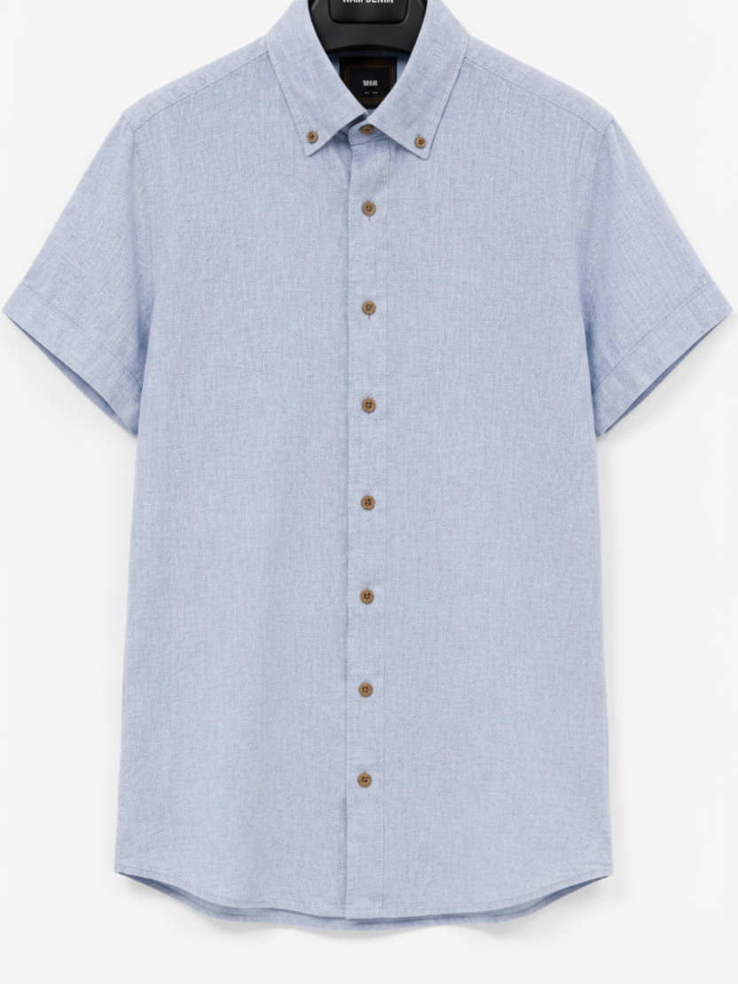Wam Denim Quarn Blue Short Sleeve Shirt – front hanger view with size label