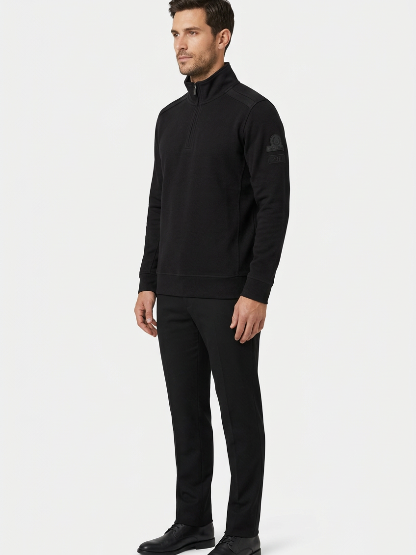 Nerik Black sweater on model, side view