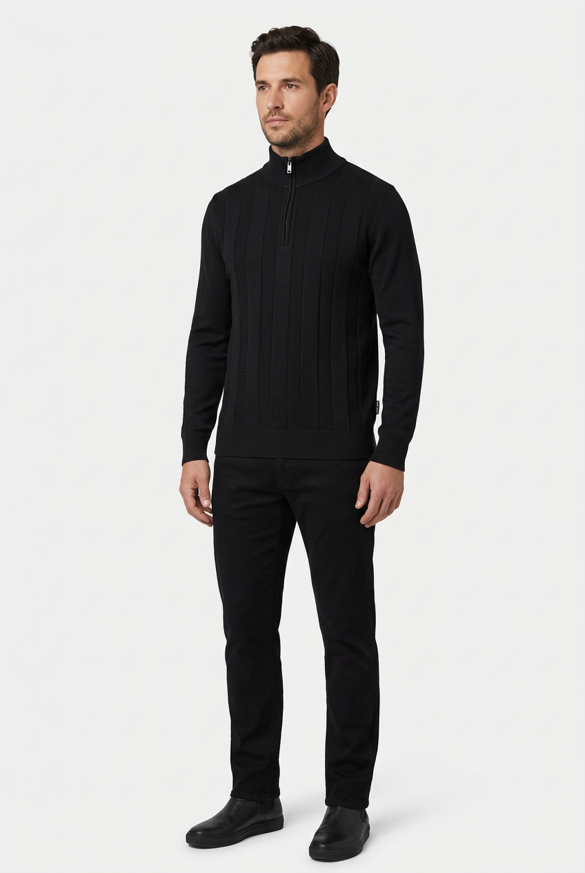 Mist Black pullover on model, side view