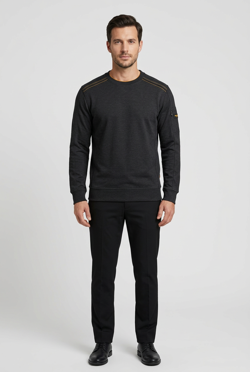 Daelor Black sweater on model, front view