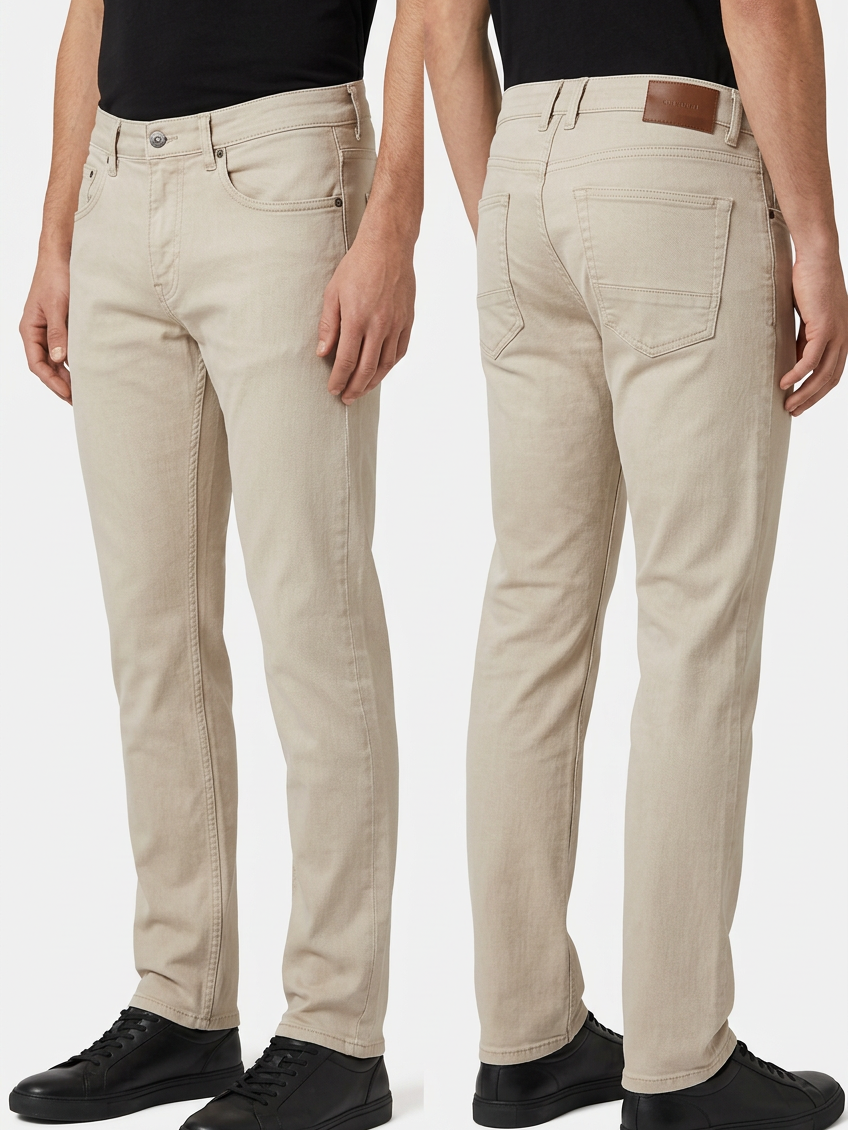 Grelix Light Beige jeans on model, side view