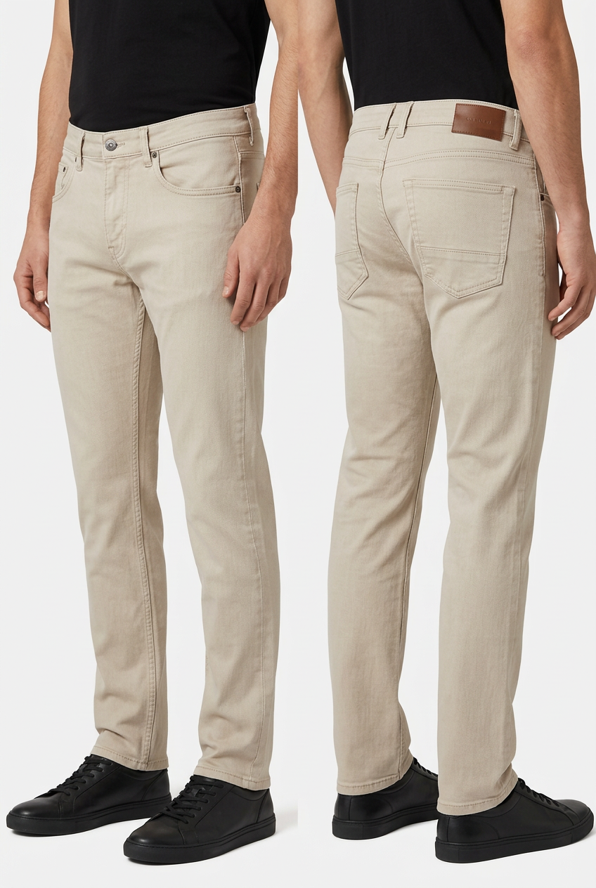 Grelix Light Beige jeans on model, side view