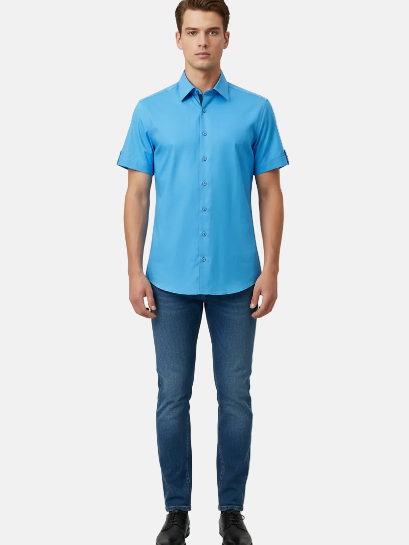 Valmor Sky Blue Short Sleeve Shirt - Front