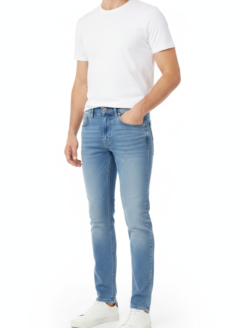 Front 3/4 angle - Rylor Light Blue Slim Fit Jeans on model