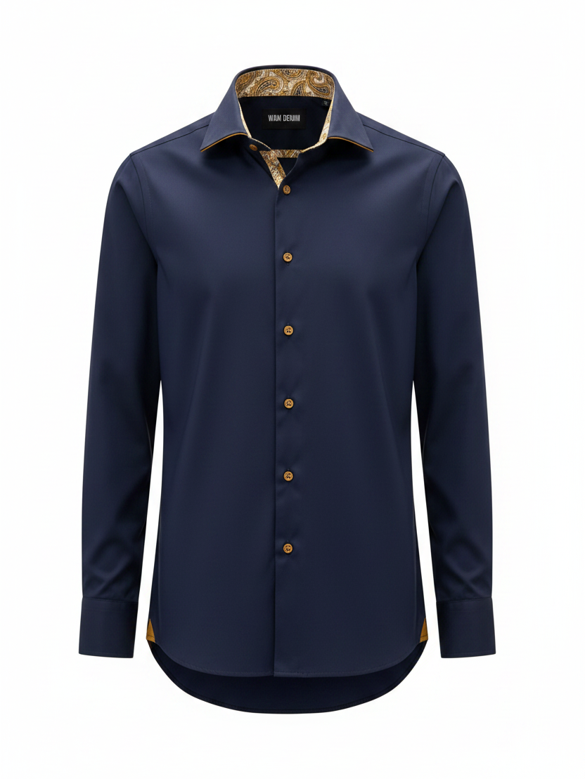 Wam Denim Ordin Navy Long Sleeve Shirt – front hanger view with size label