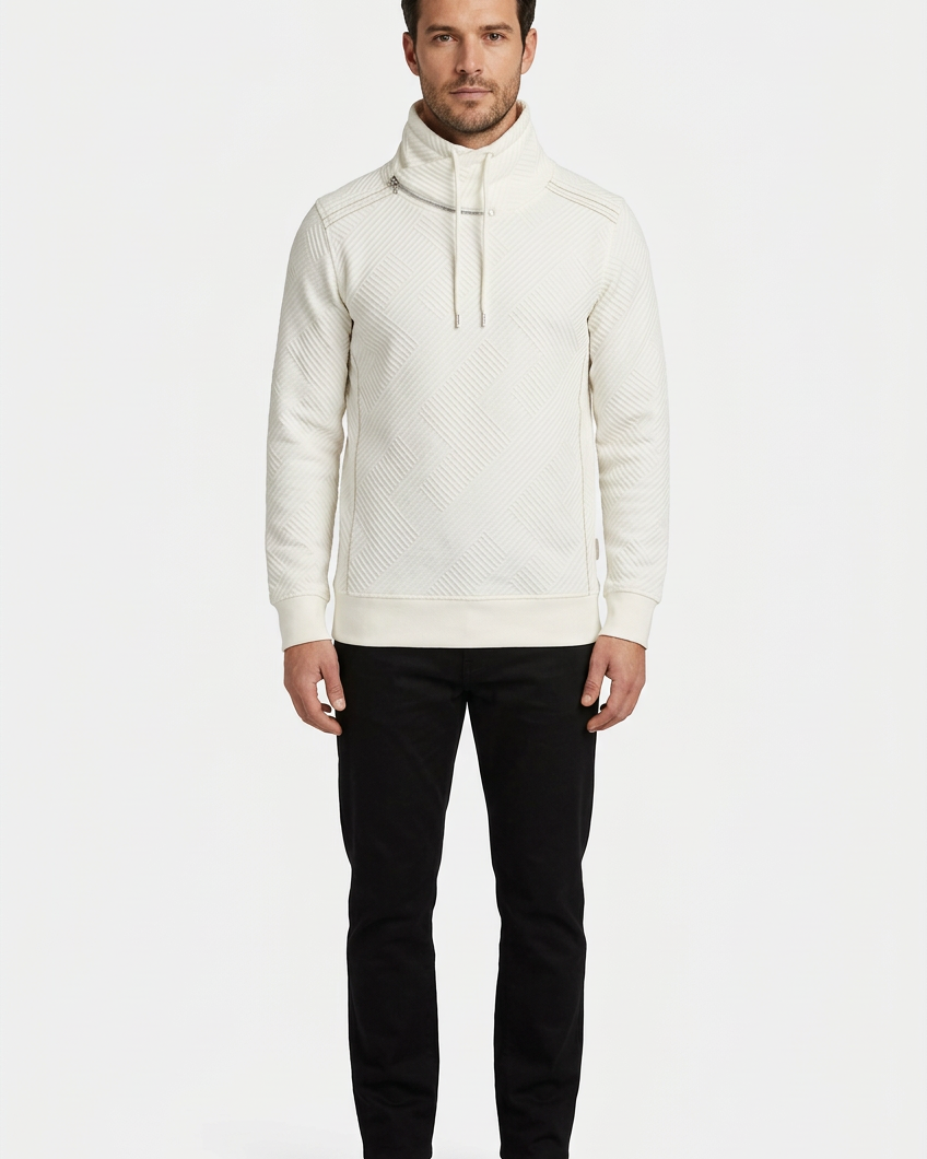 Kavrix Off White sweater on model, front view