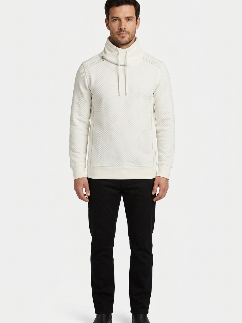 Kavrix Off White sweater on model, front view