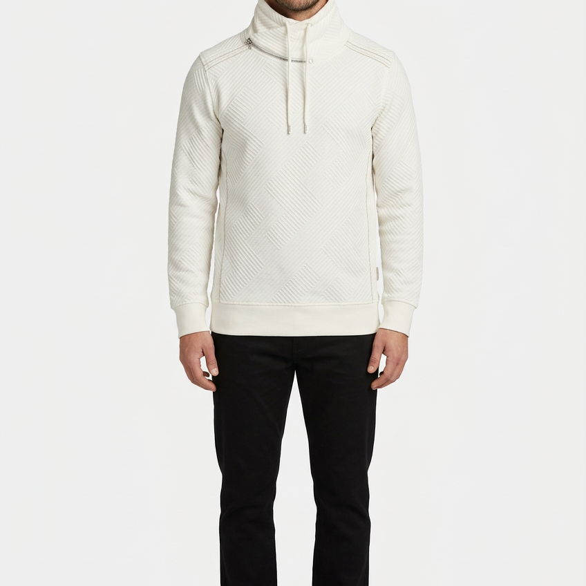 Kavrix Off White sweater on model, front view