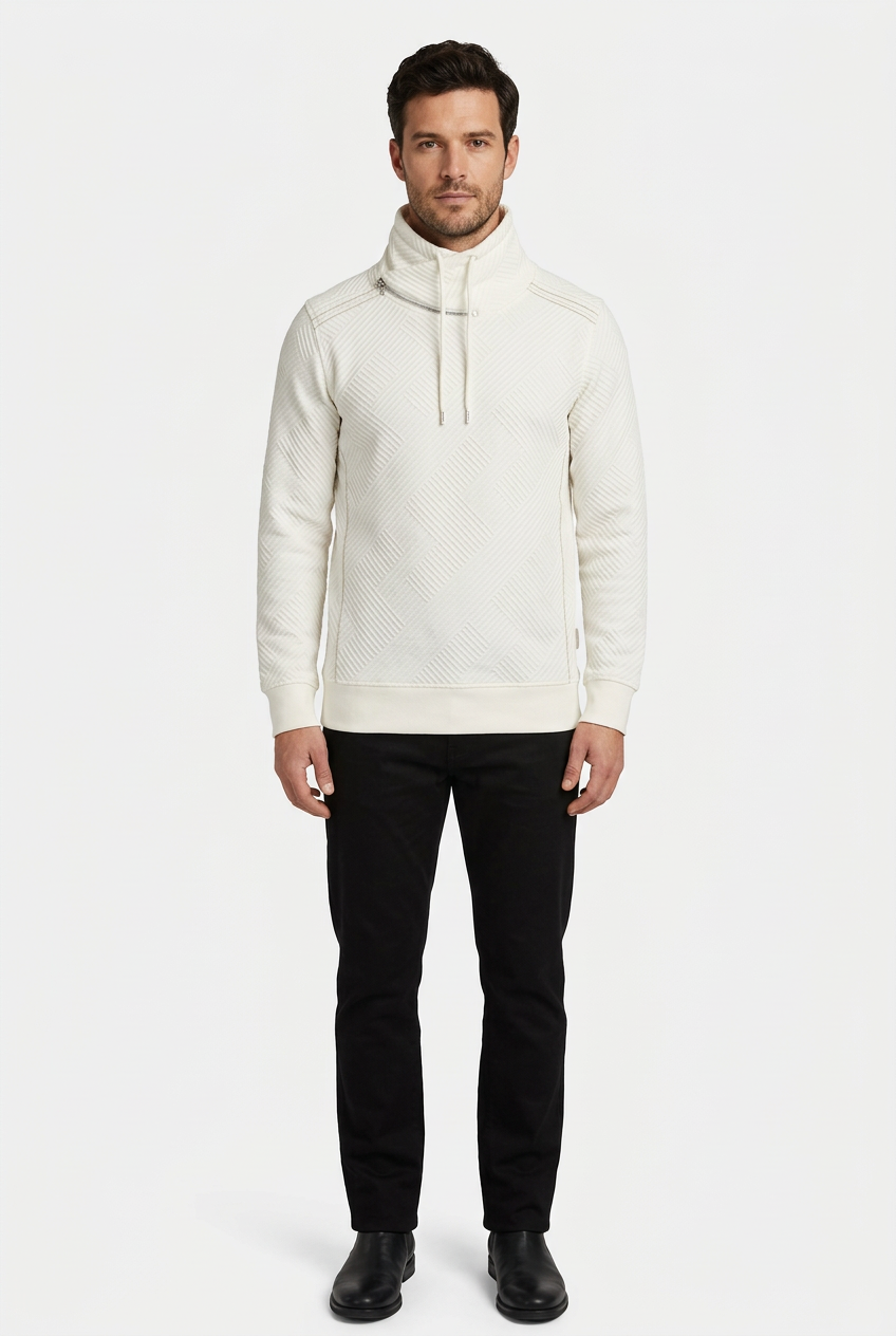 Kavrix Off White sweater on model, front view