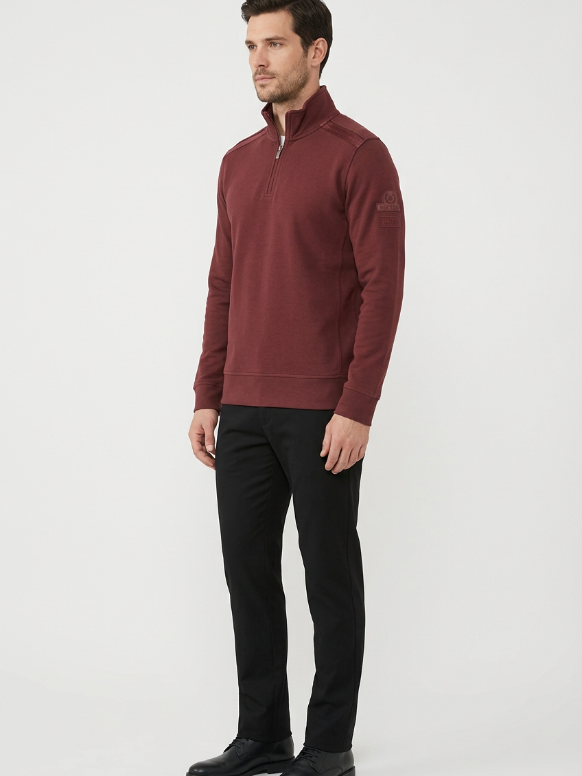 Nerik Dark Brown sweater on model, side view