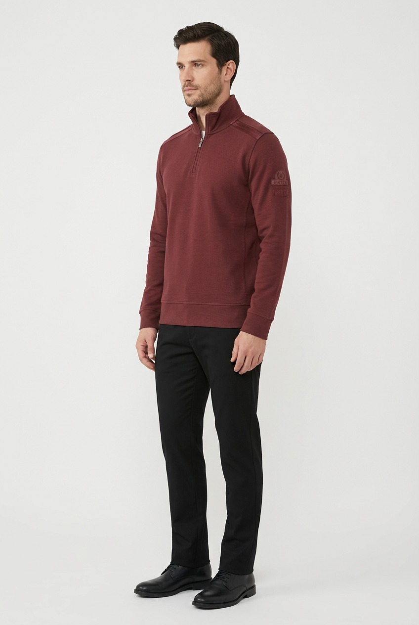 Nerik Dark Brown sweater on model, side view