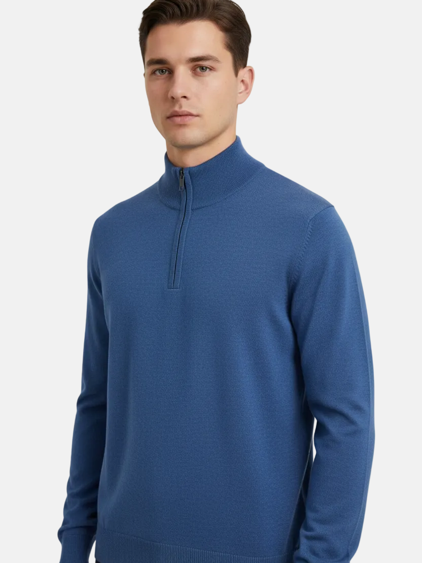 Halron Dark Blue Half-Zip Pullover - Front Upper Body