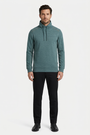 Malvik Petrol sweater on model, front view