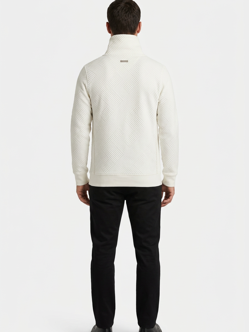 Kavrix Off White sweater on model, back view