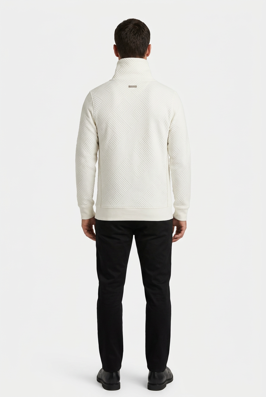 Kavrix Off White sweater on model, back view