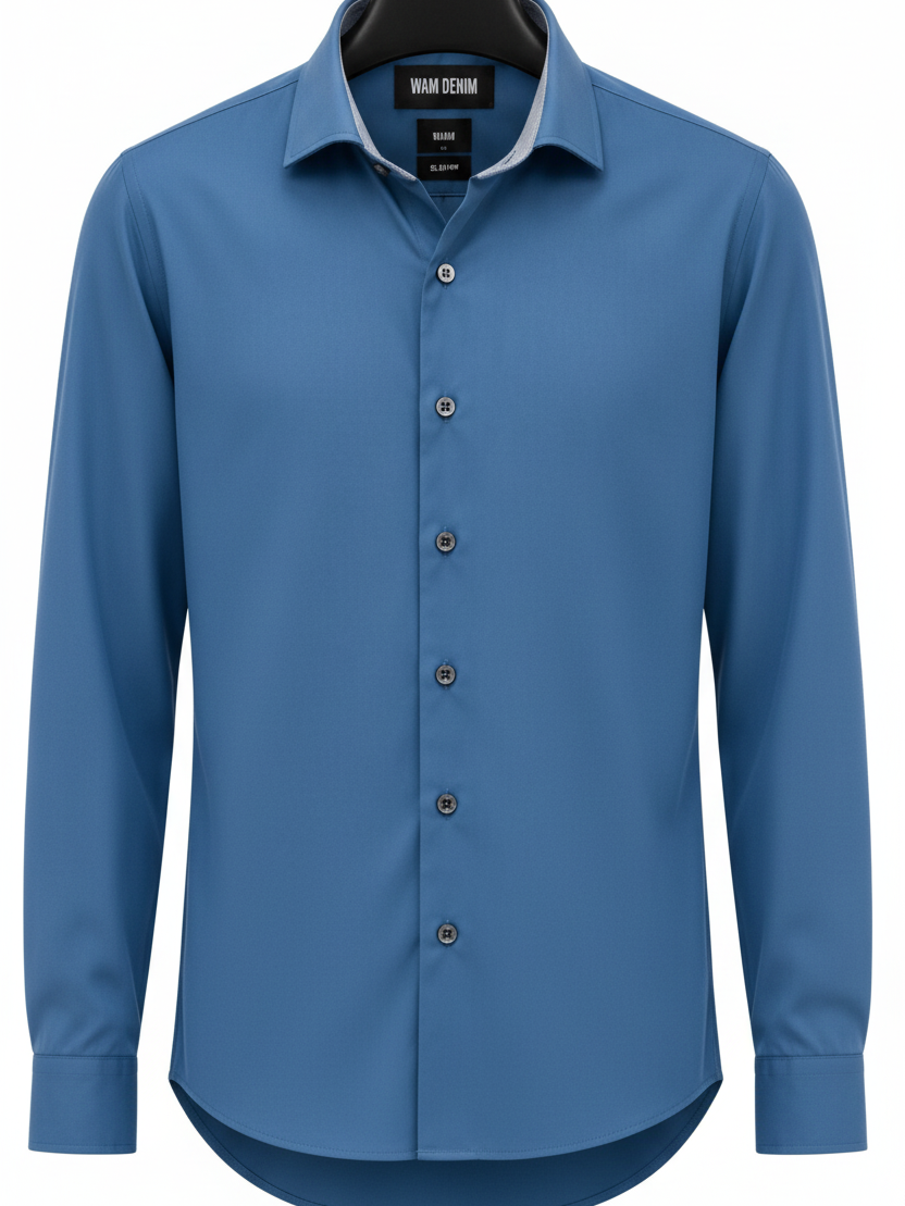 Wam Denim Vuric Petrol Long Sleeve Shirt – front hanger view with size label