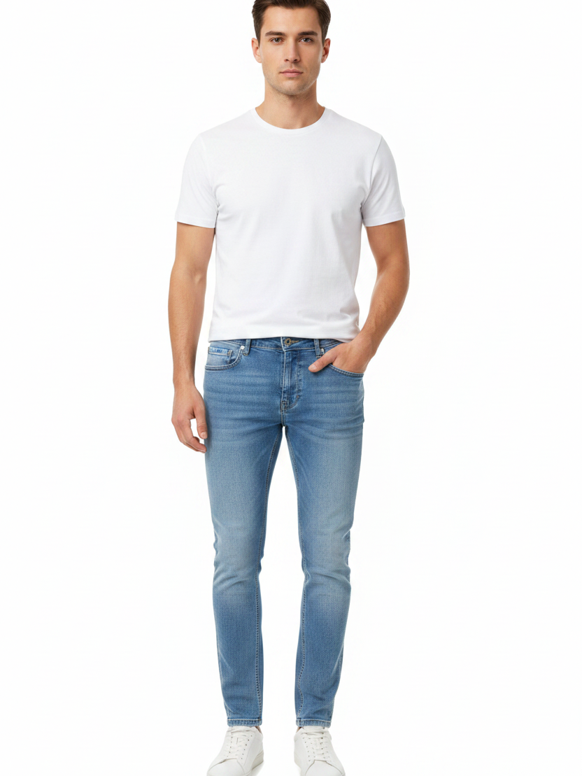 Front view - Rylor Light Blue Slim Fit Jeans on model