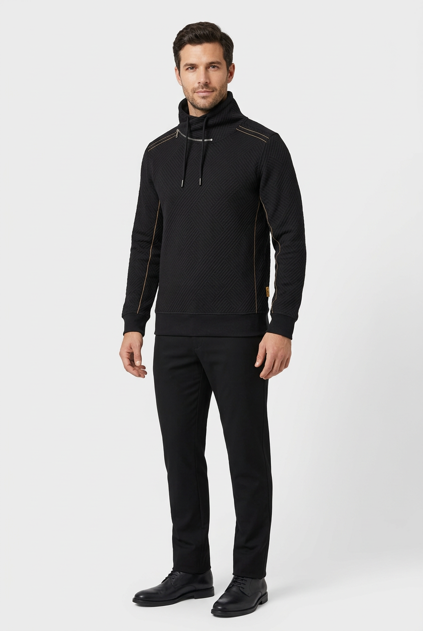 Kavrix Black sweater on model, side view