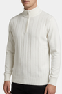 Mist Off White pullover quarter-zip and knit detail on model