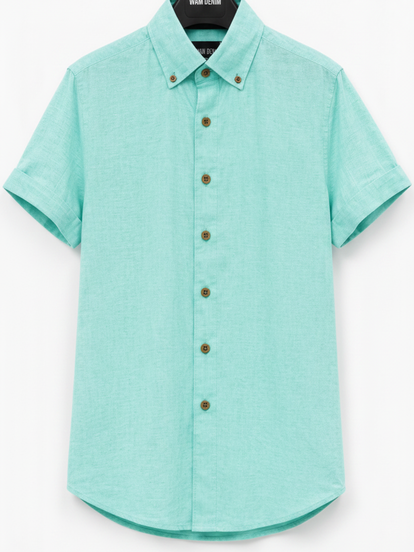 Wam Denim Quarn Turquoise Short Sleeve Shirt – front hanger view with size label