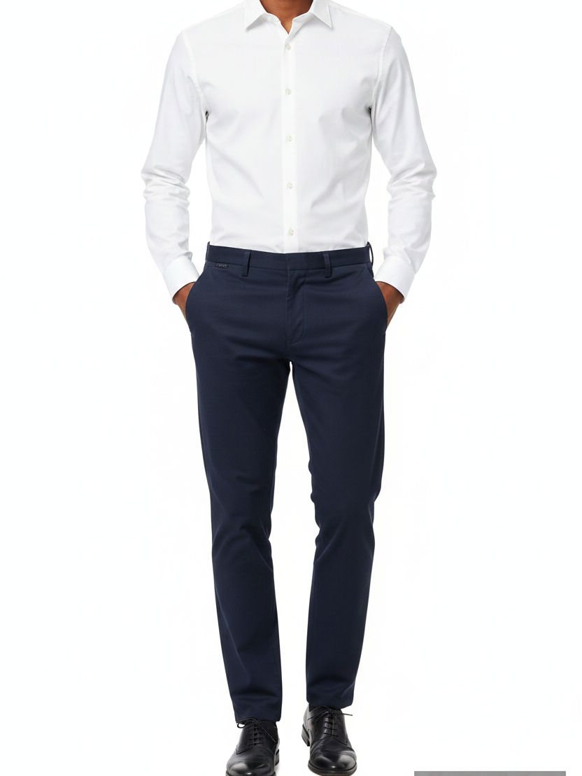 Wam Denim Jorell Navy Chino – model front view with size label