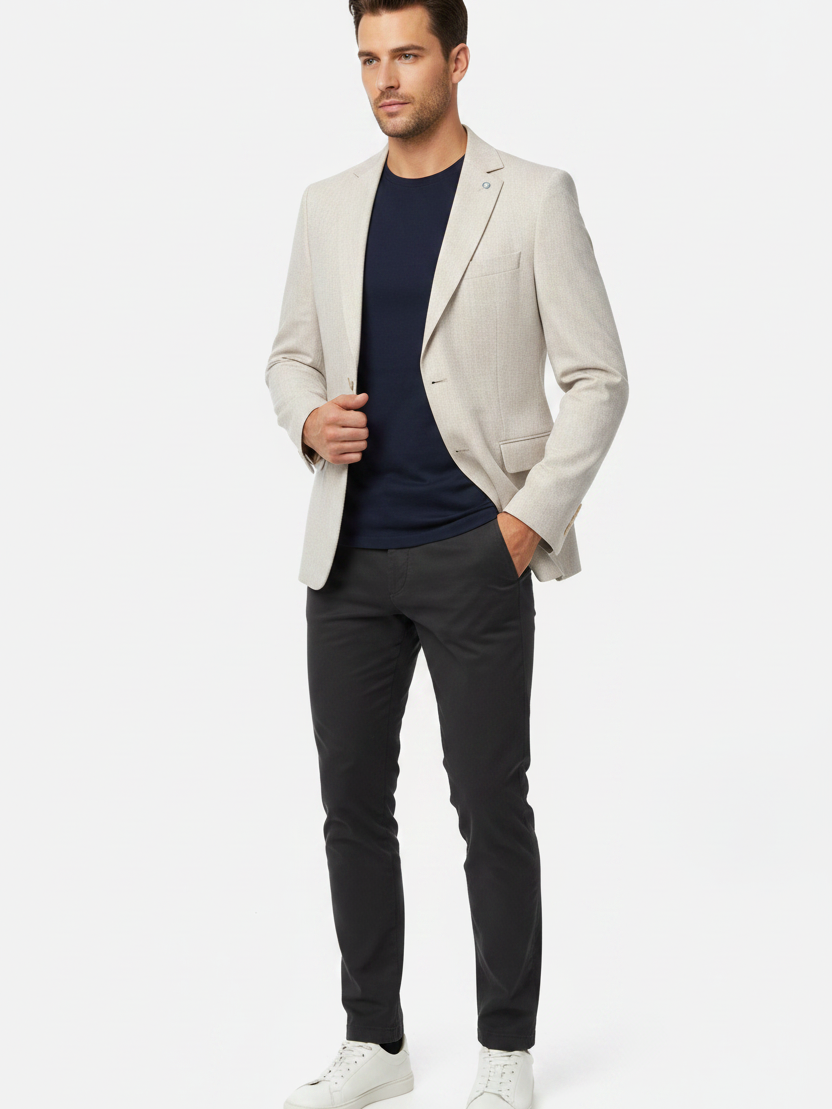 Wam Denim Corlan Light Beige Blazer – three-quarter front view on model