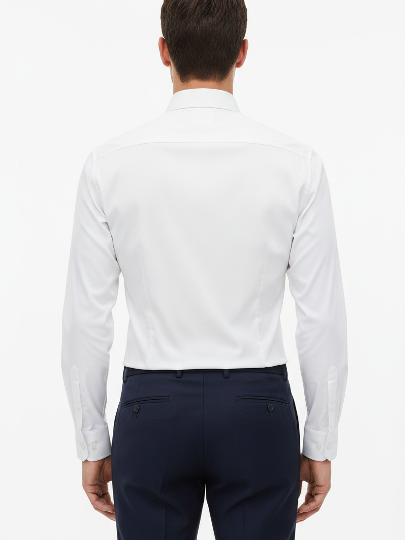 Wam Denim Jenvor White Long Sleeve Shirt – back view on model