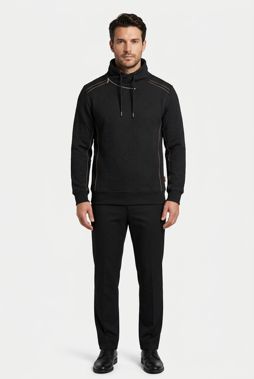 Kavrix Black sweater on model, front view