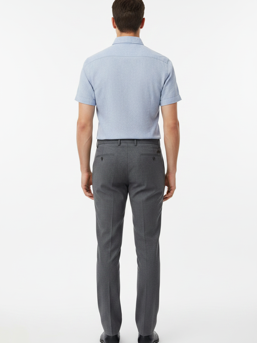 Wam Denim Quarn Blue Short Sleeve Shirt – back view on model