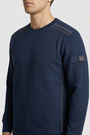 Thuron Navy sweater texture and sleeve detail on model