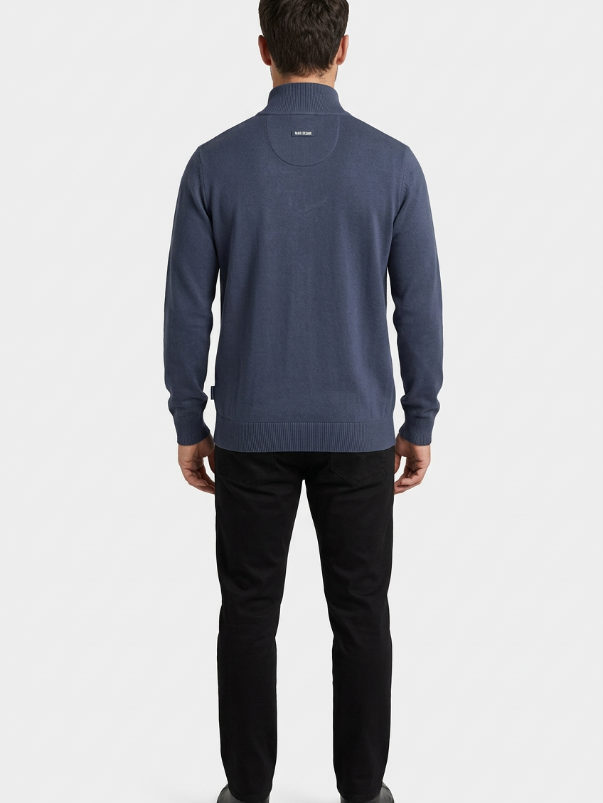 Mist Navy pullover on model, back view