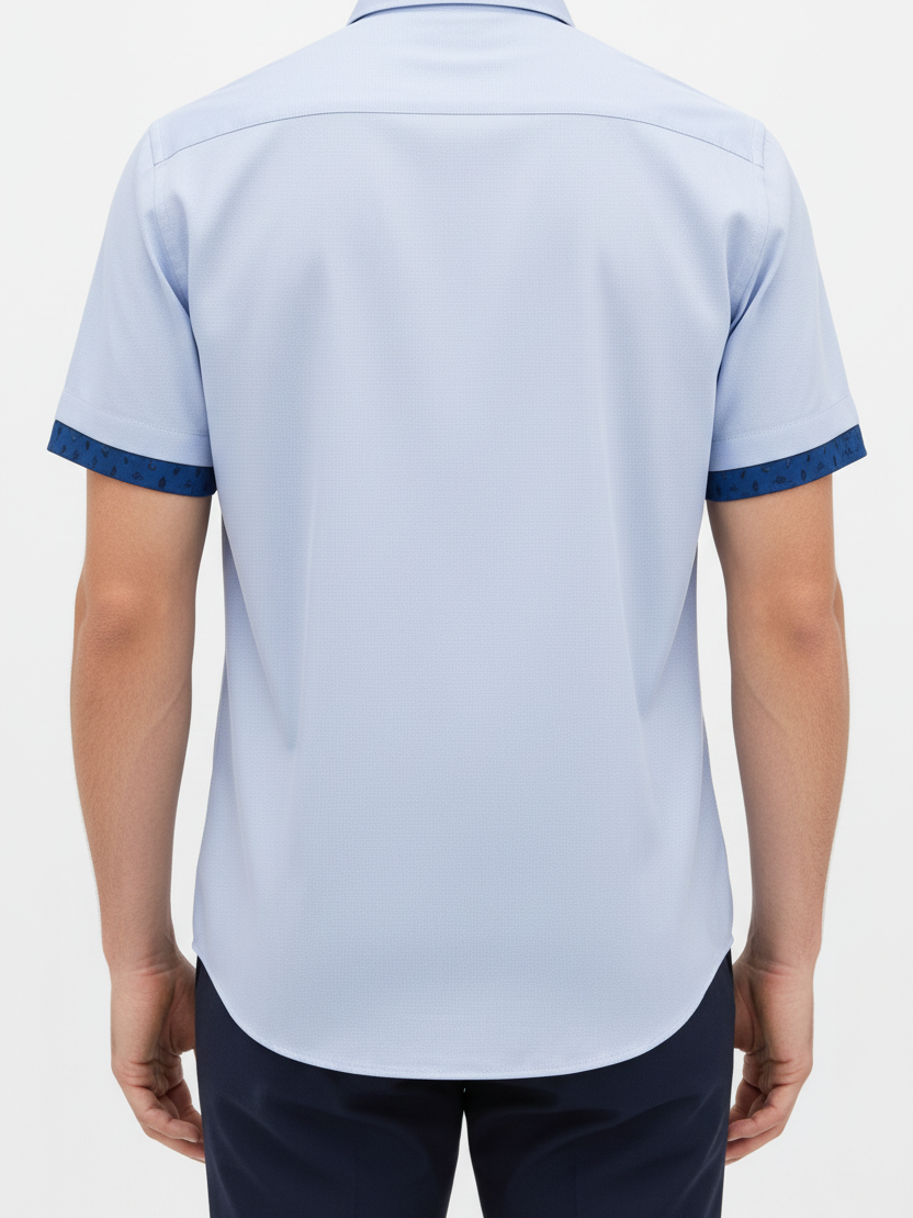 Wam Denim Seldor Blue Short Sleeve Shirt – back view on model