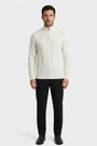 Mist Off White pullover on model, front view