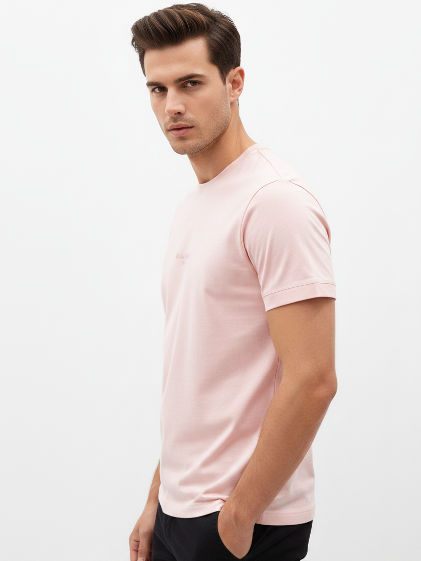 Wam Denim Cromer Light Pink T-shirt – three-quarter view on model