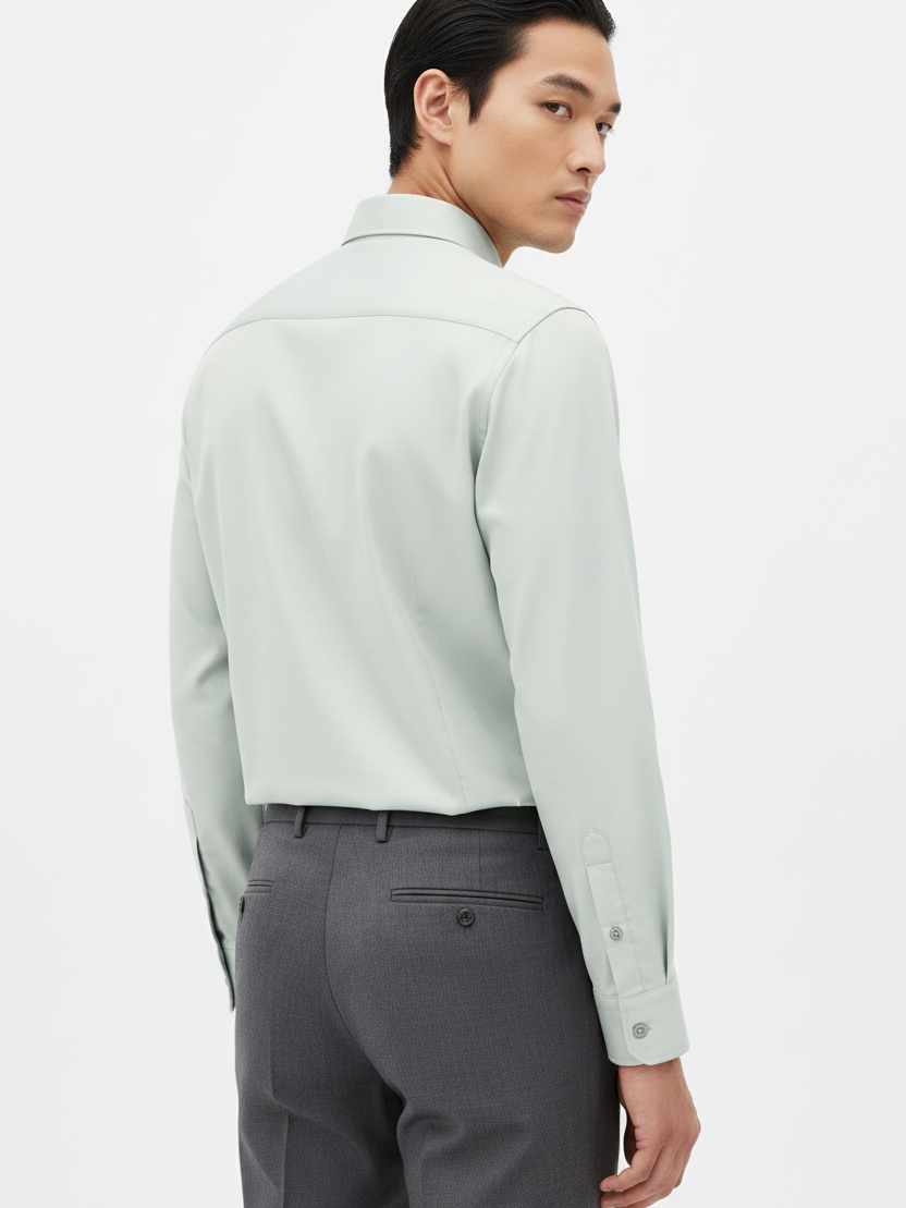 Wam Denim Kalden Light Menthol Long Sleeve Shirt – back view on model