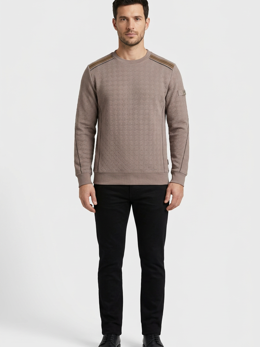 Thuron Light Brown sweater on model, front view