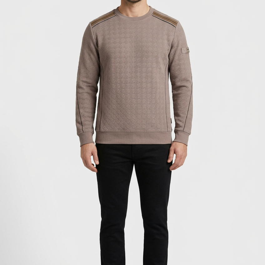 Thuron Light Brown sweater on model, front view