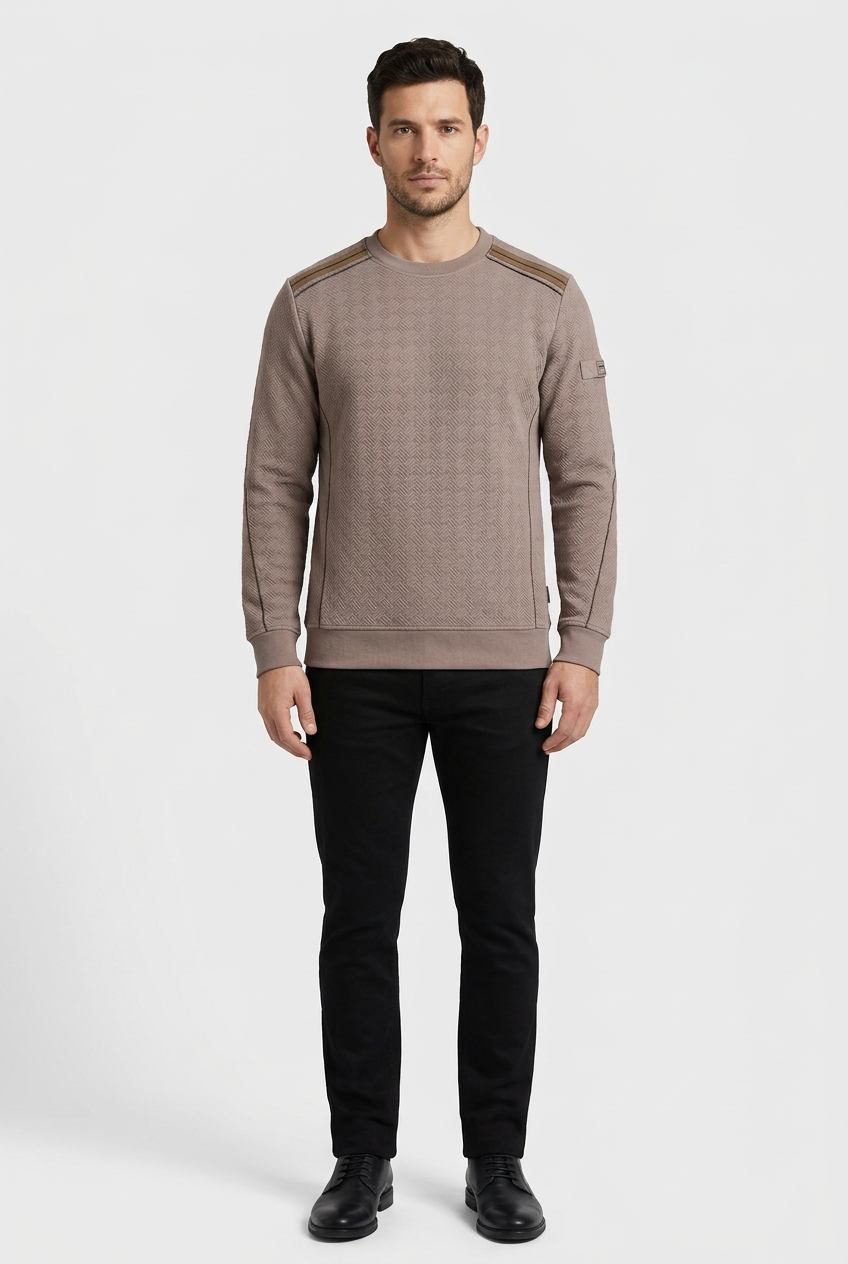 Thuron Light Brown sweater on model, front view