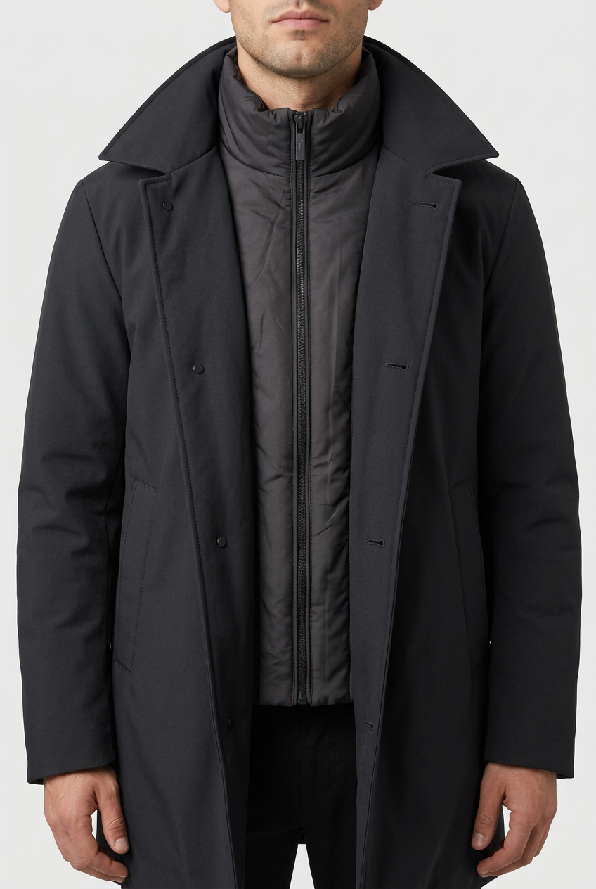 Trek winter jacket open-front collar and inner layer detail