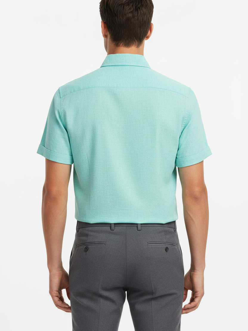 Wam Denim Quarn Turquoise Short Sleeve Shirt – back view on model