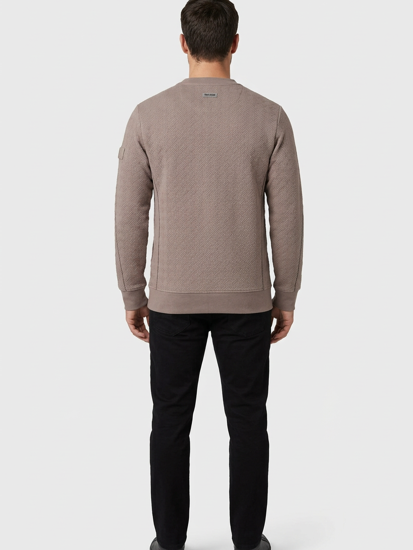 Thuron Light Brown sweater on model, back view