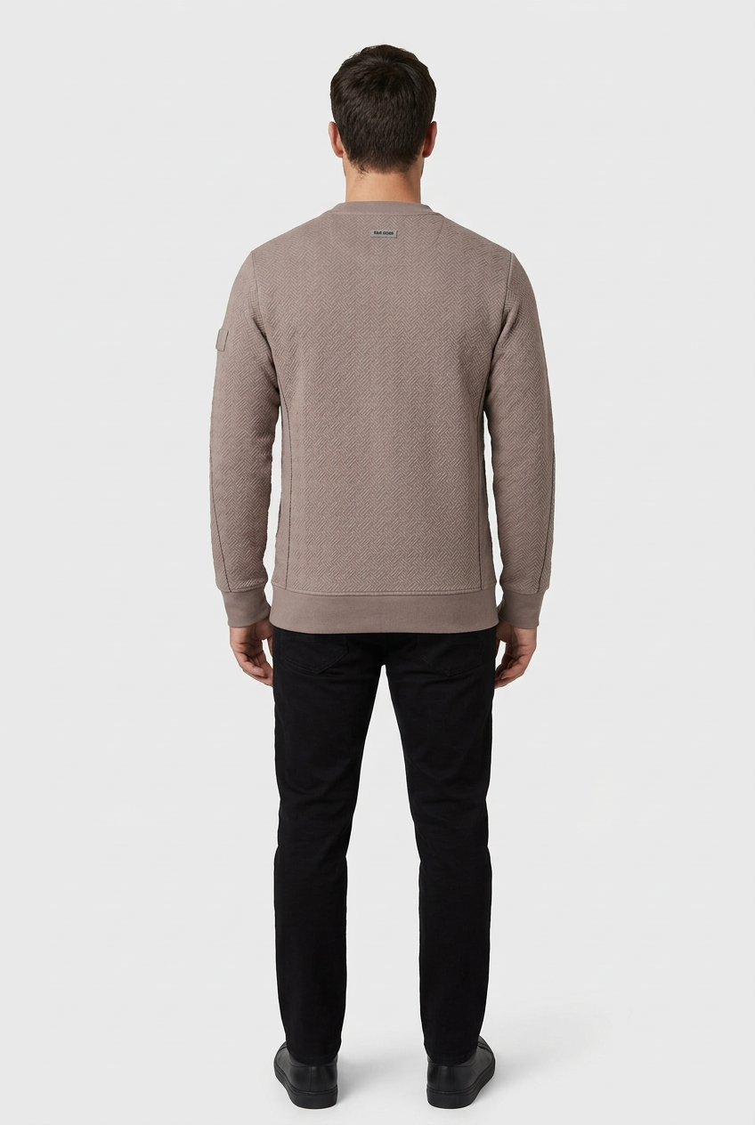 Thuron Light Brown sweater on model, back view